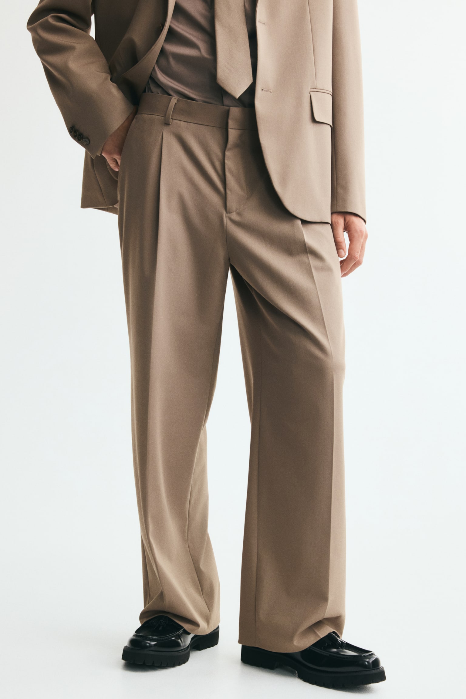 Мужские брюки H&M Loose-Fit Suit, цвет: Бежевый — фото 4