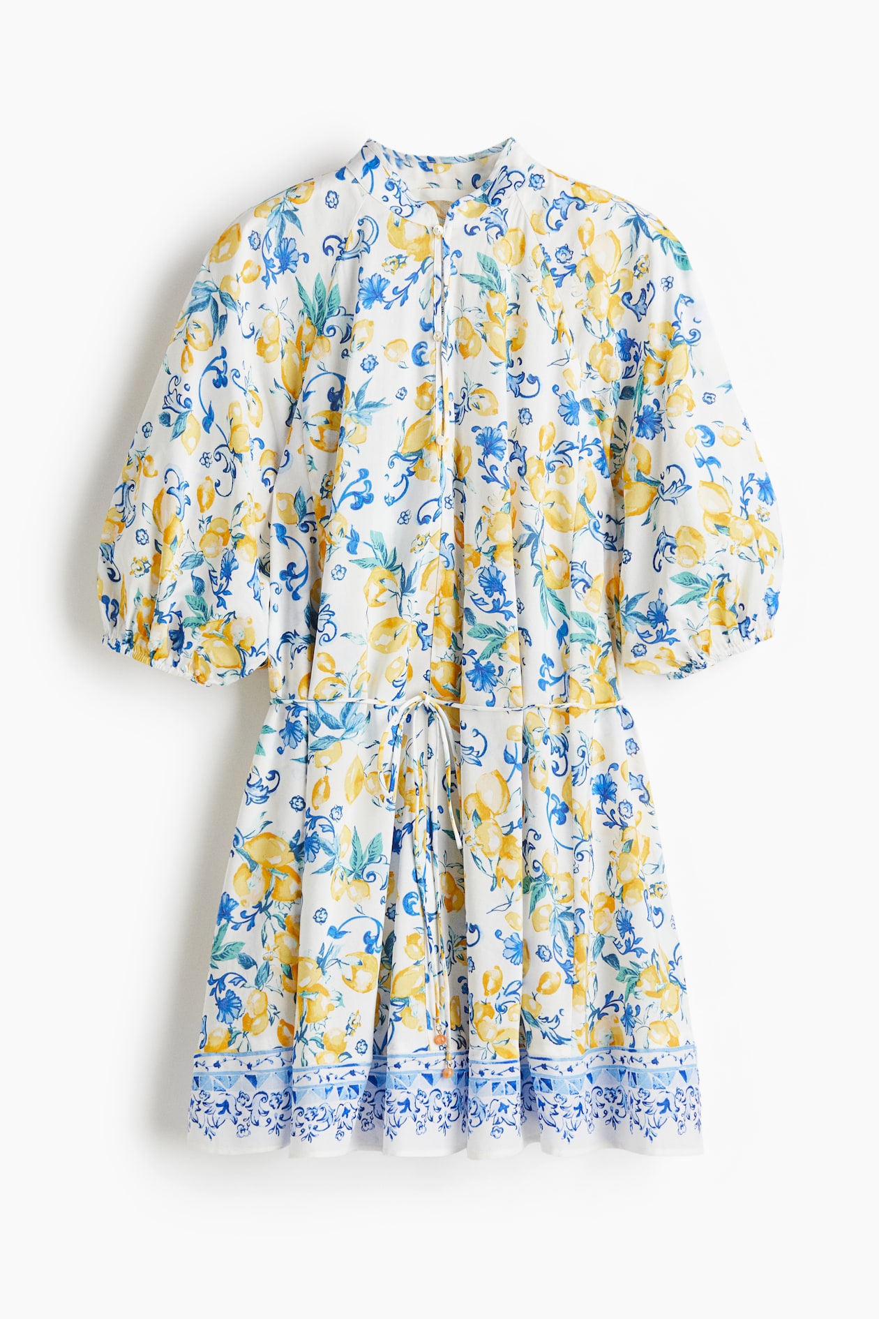 Women's White/lemons Tie-Belt Dress