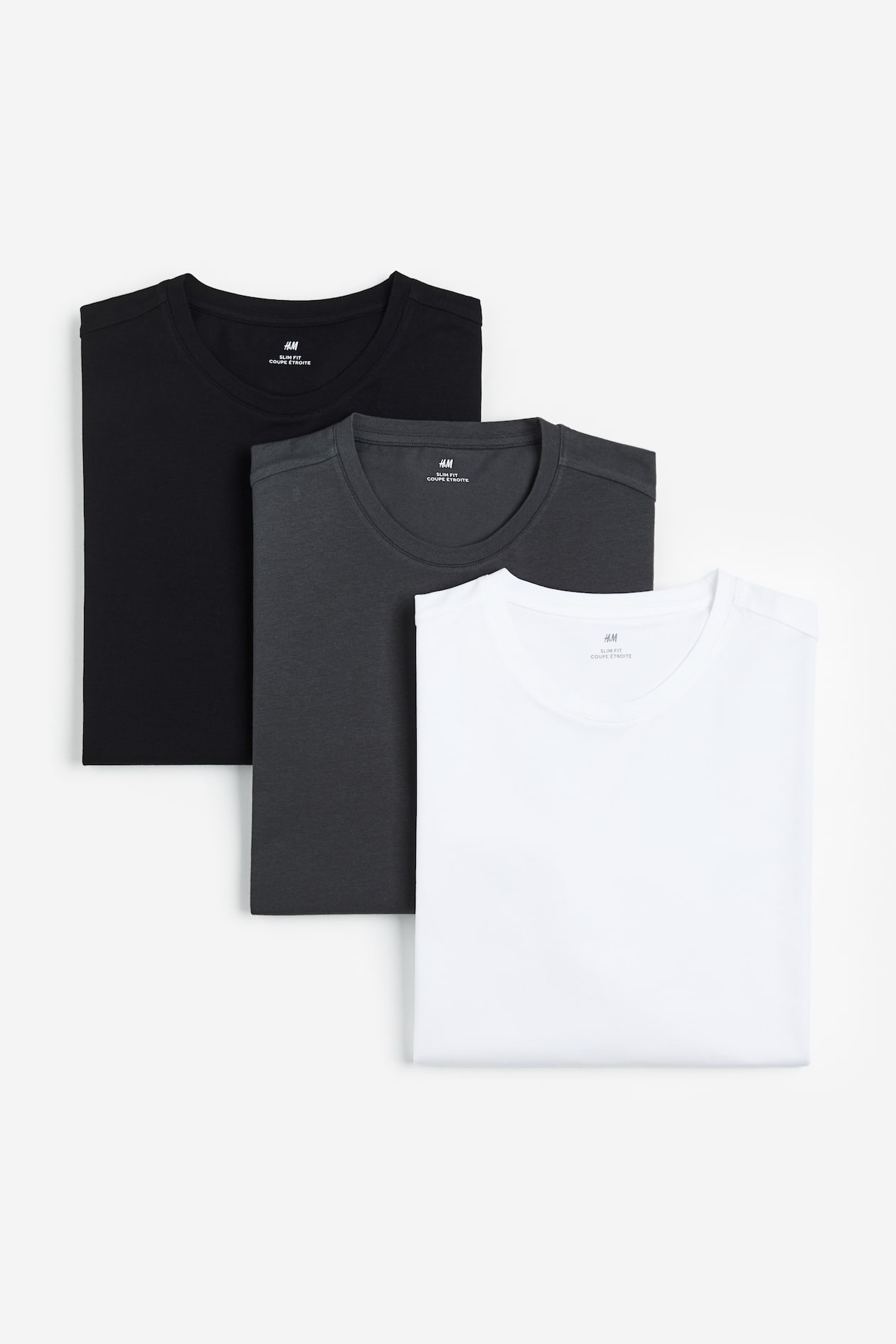 3-pack Slim Fit Jersey Shirts - White Gray Black - Men 