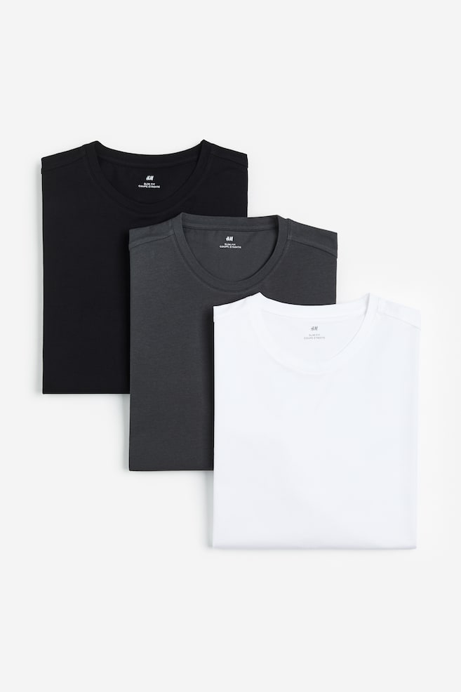 3-pack Slim Fit jersey tops - White/Grey/Black/Dark brown/Grey-blue/Black - 1