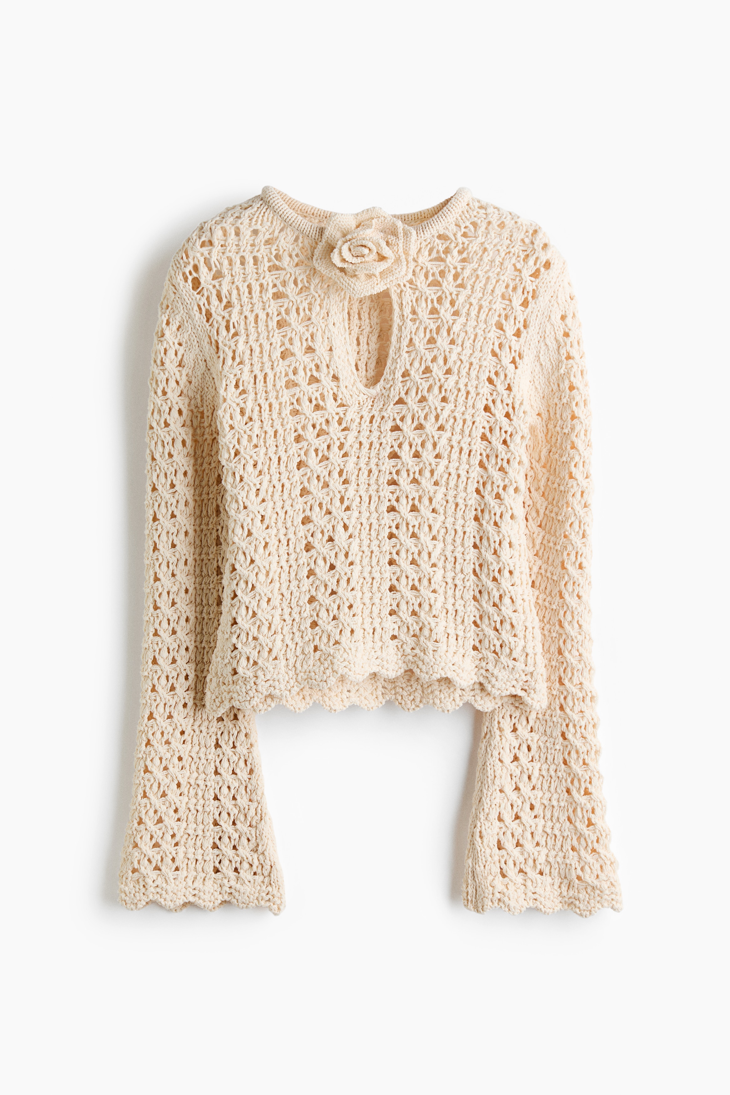 Appliquéd crochet-look top-Cream