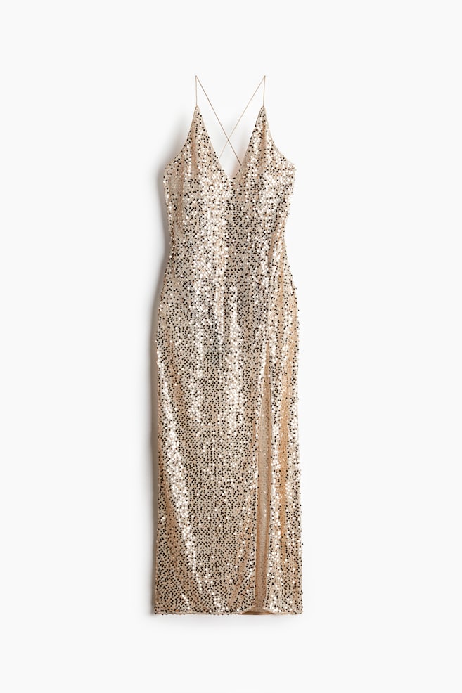 Vestido de rejilla con lentejuelas - Dorado - 1