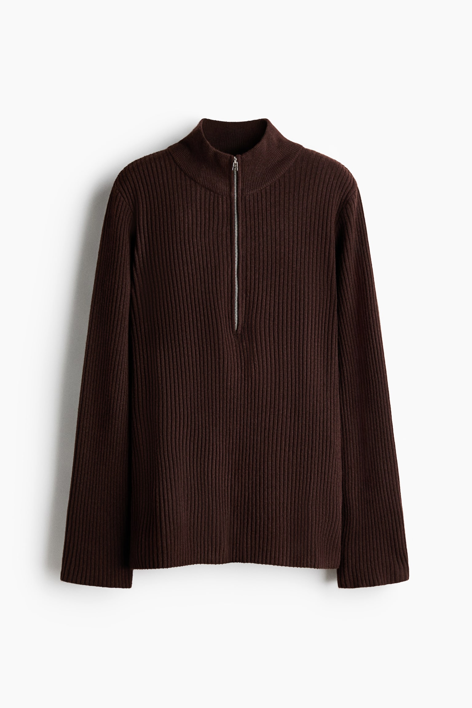 Rib-knit zip-top jumper - Dark brown/Grey marl - 2