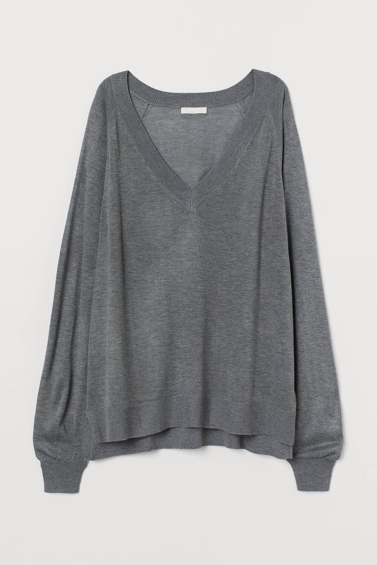 V-neck Sweater - V-neck - Long sleeve - Gray melange - Ladies | H&M US