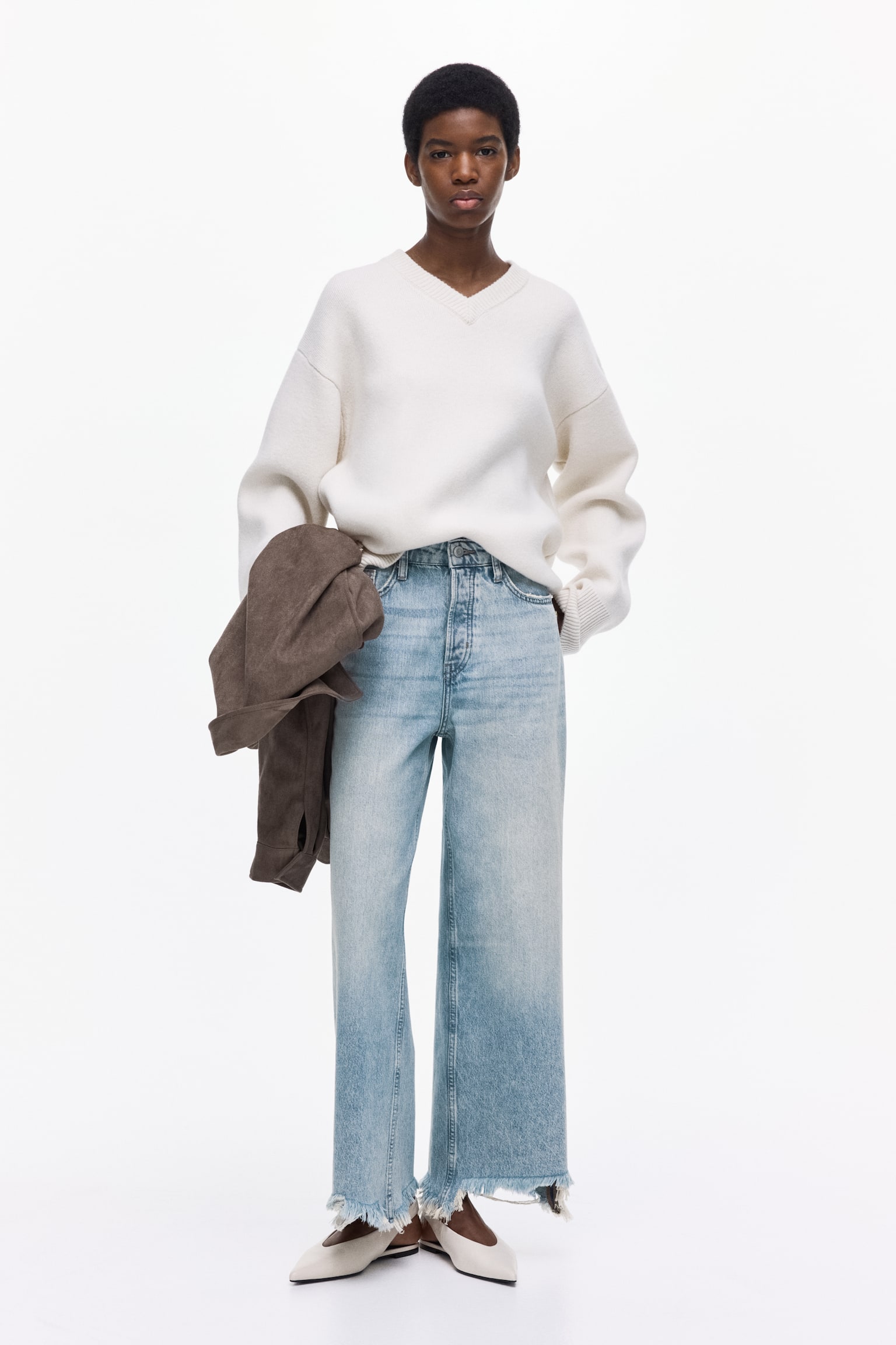 Wide High Waist Ankle Jeans - Licht denimblauw/Donker denimblauw - 2