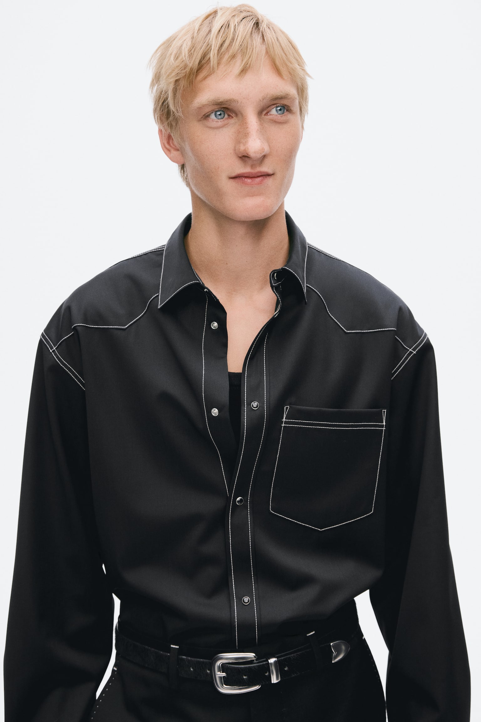 Мужская рубашка H&M Regular-Fit Wool-Blend Twill, цвет: Чёрный — фото 4