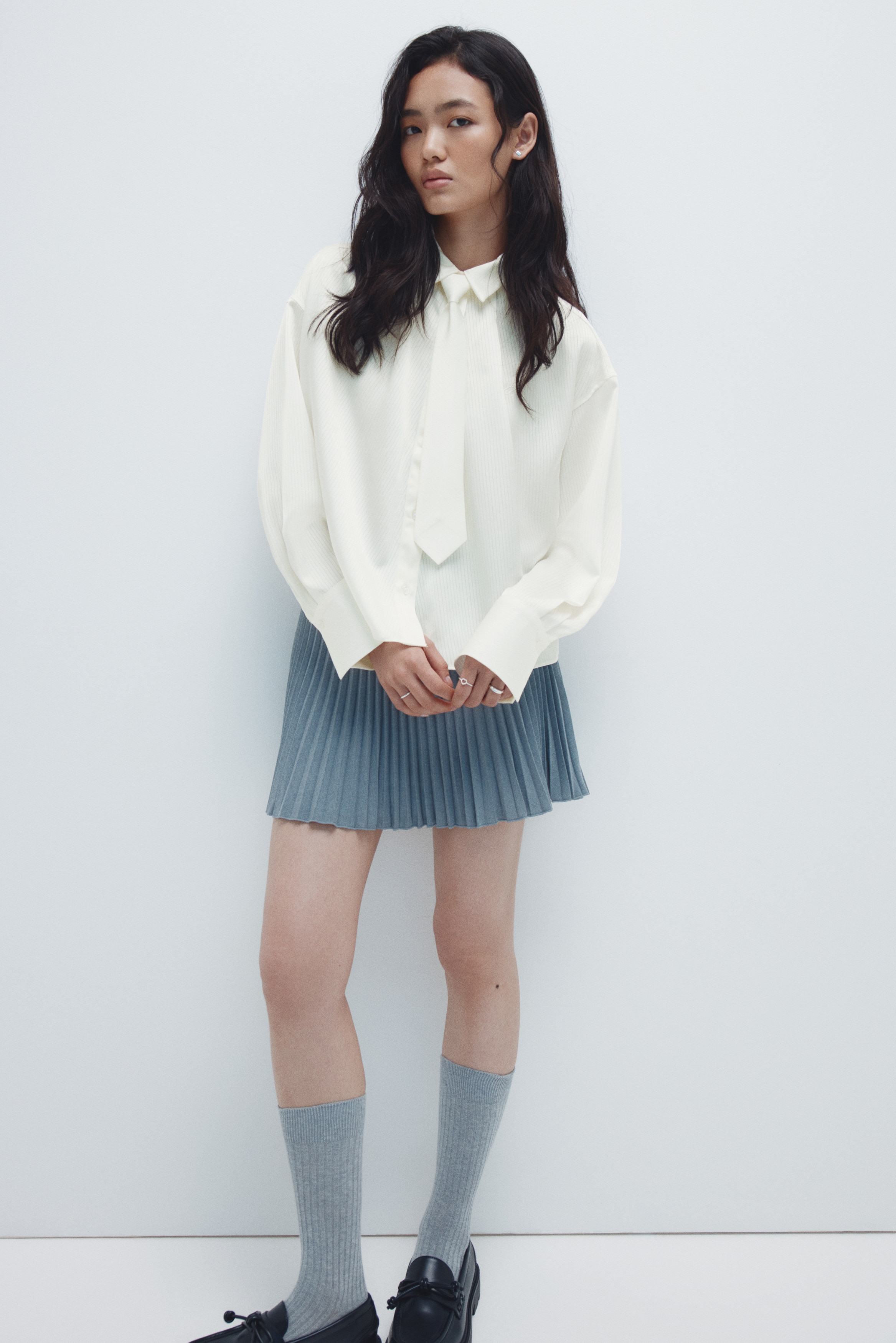 H & M - ネクタイディテールシャツ - ホワイト