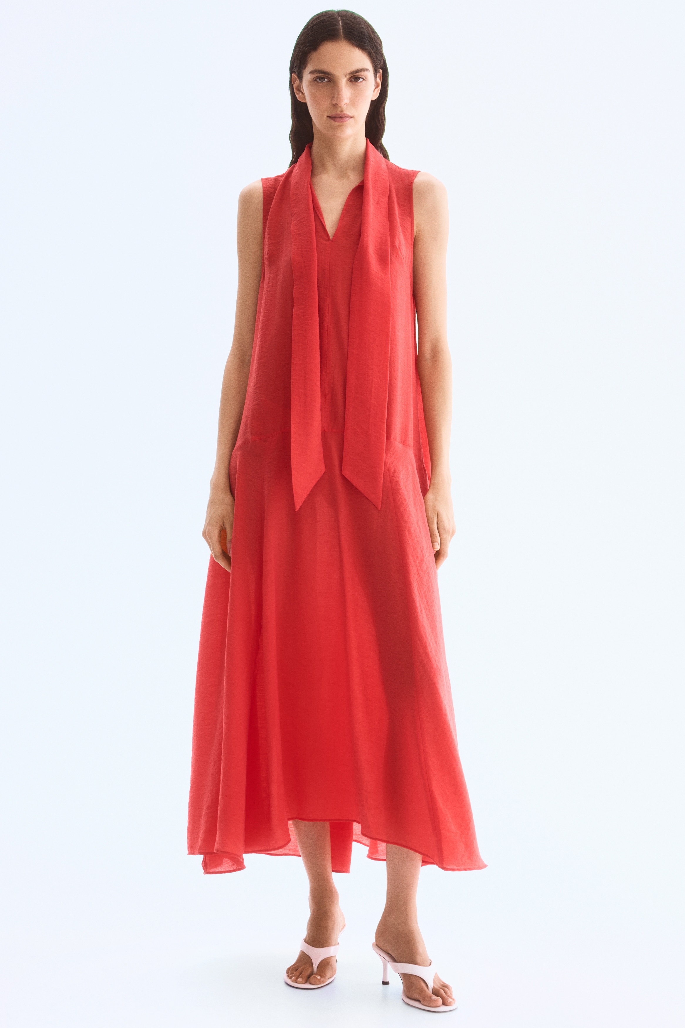 Women's Bright red Tie-neck organza dress | H&M GB