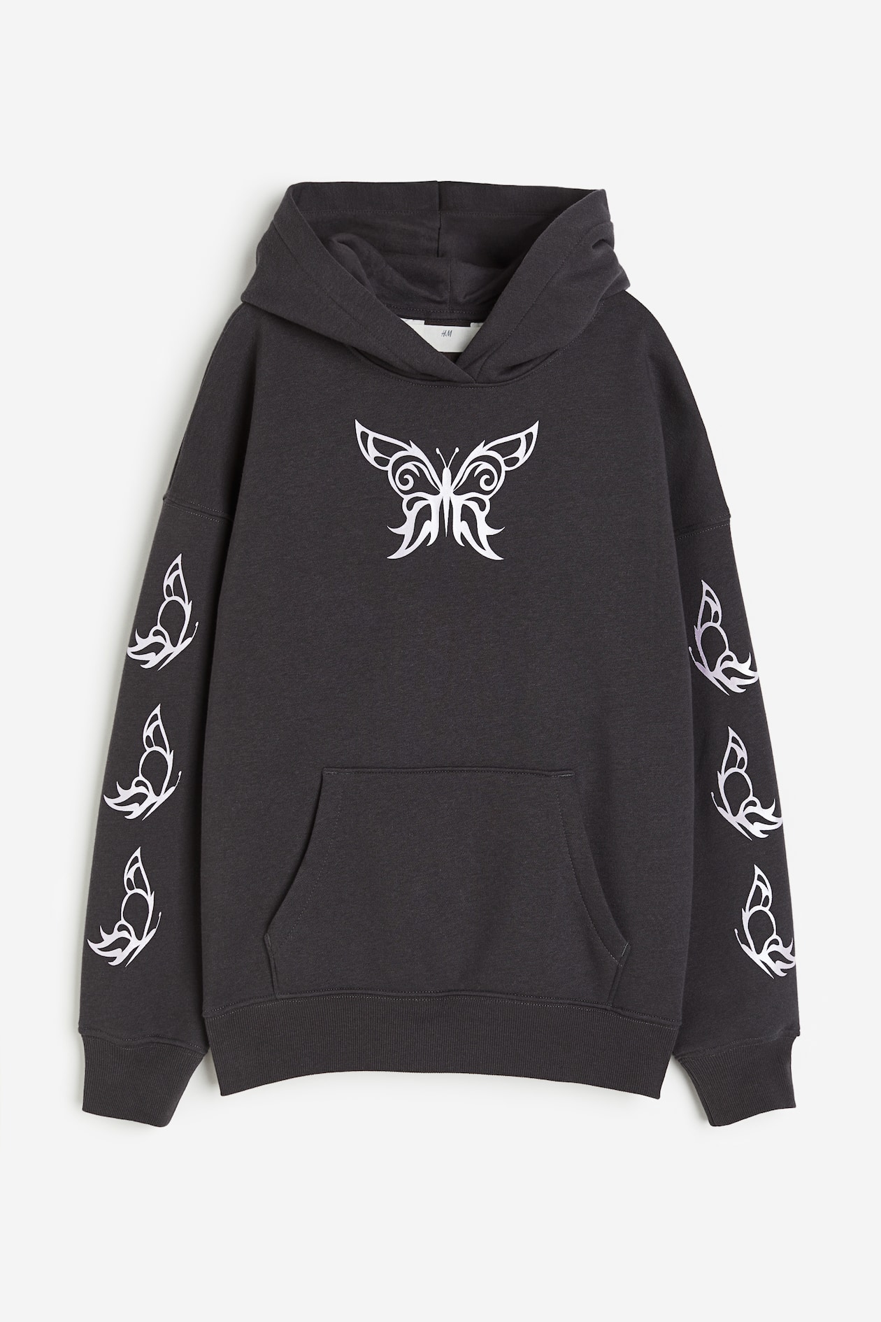 Oversized motif-detail hoodie - Dark grey/Butterflies - Kids | H&M IN 