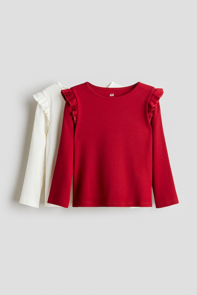 2-pack ribbed cotton tops - Red/White/Light pink/Cream marl/Dusty blue/Pink/Dark red/White - 1