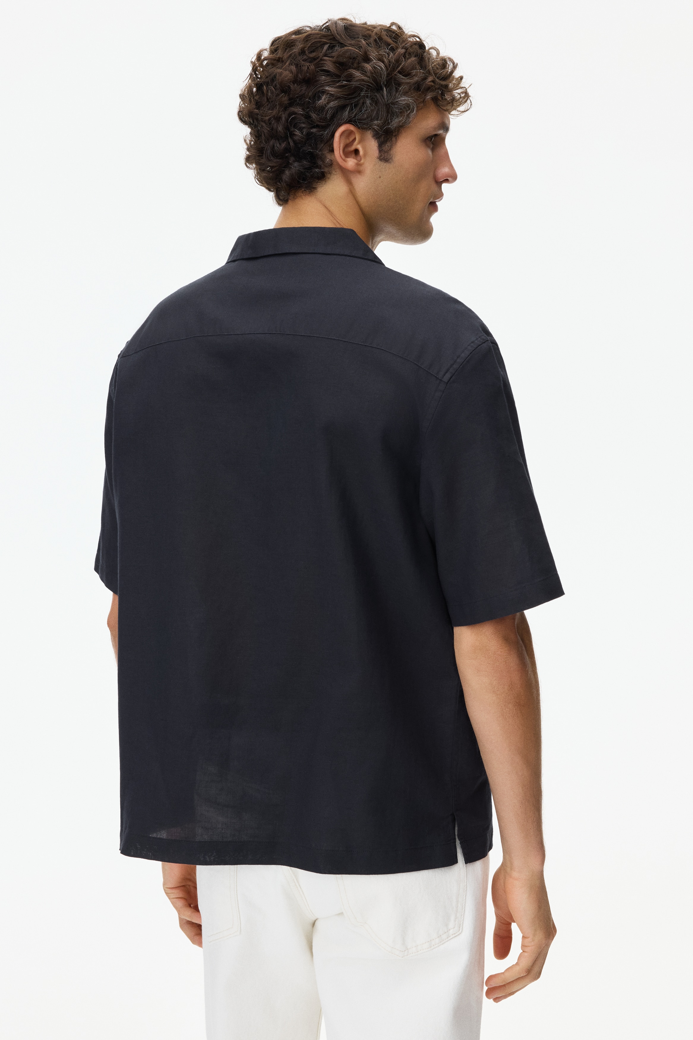 h&m short sleeve dress shirt Men - Navy Blue Regular Fit Knitted short-sleeved shirt - Size: S
