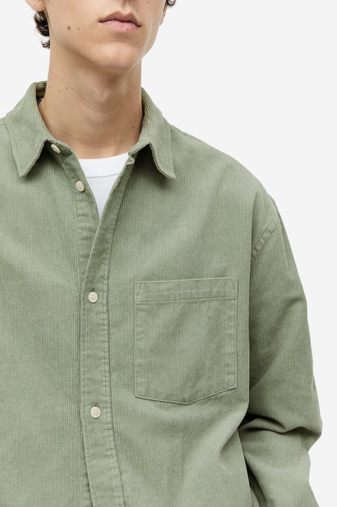 Skjorte i fløjl Relaxed Fit - Salviegrøn/Mørkebrun/Mørkegrøn/Lys gråbeige - 5