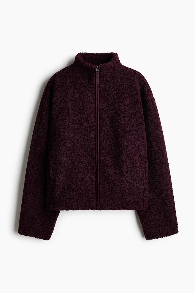 Jacke aus Teddyfleece - Weinrot/Dunkelgrau/Cremefarben - 1