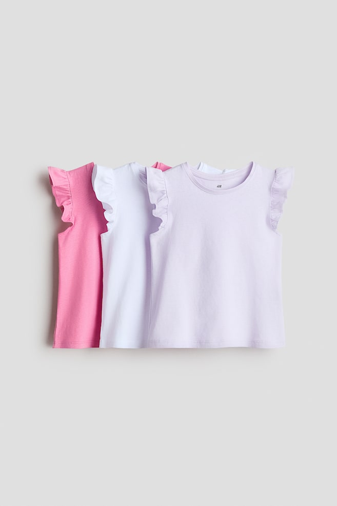 3-Pack Flutter-Sleeved Tops - Pink/white/lilac - 1