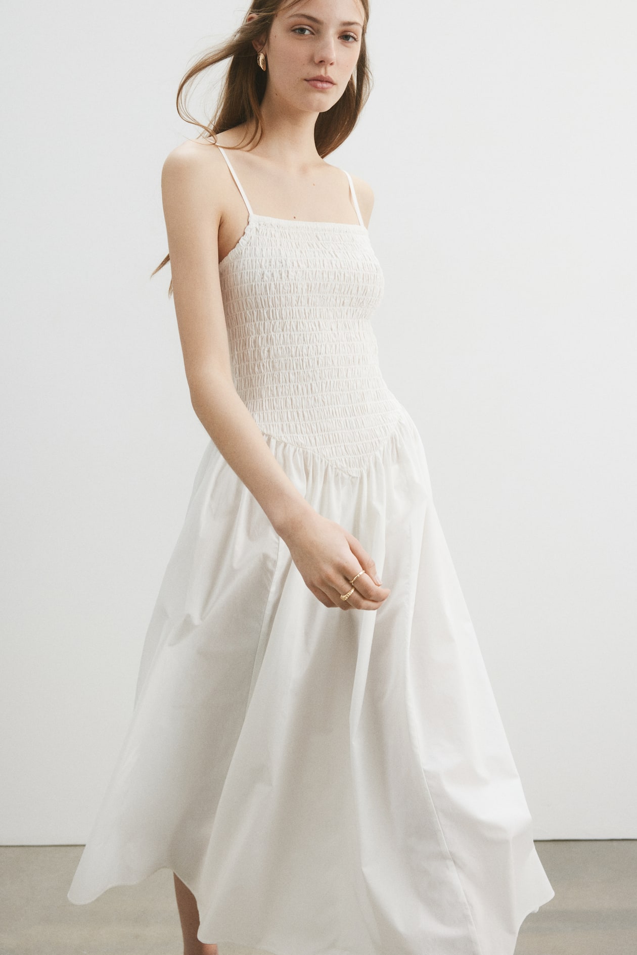 Smocked Dress with Flared Skirt