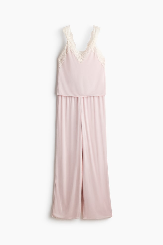 Lace-trimmed pyjamas - Powder pink/Dark brown - 1