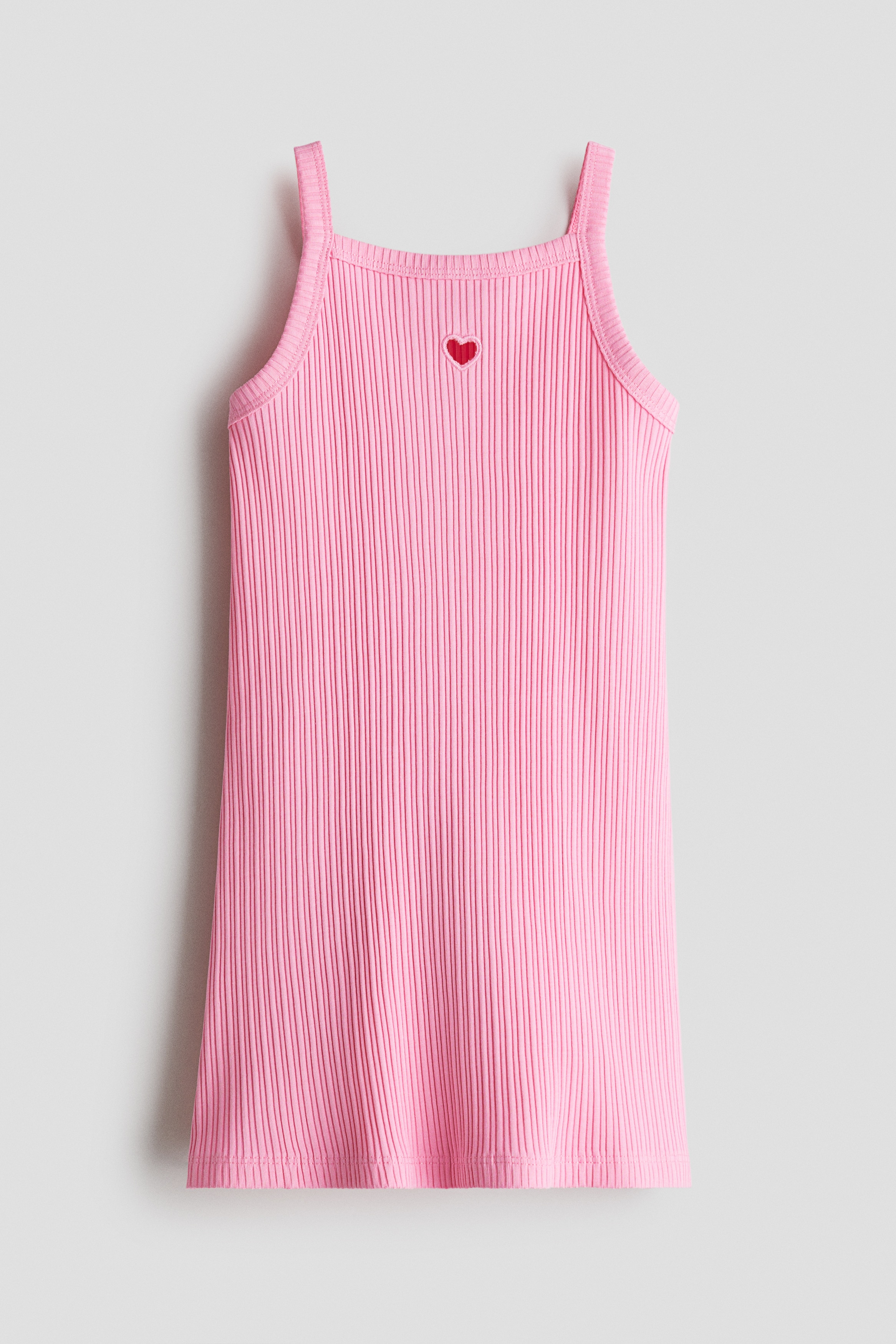 Ribbestrikket stroppekjole - Rosa/Lys turkis