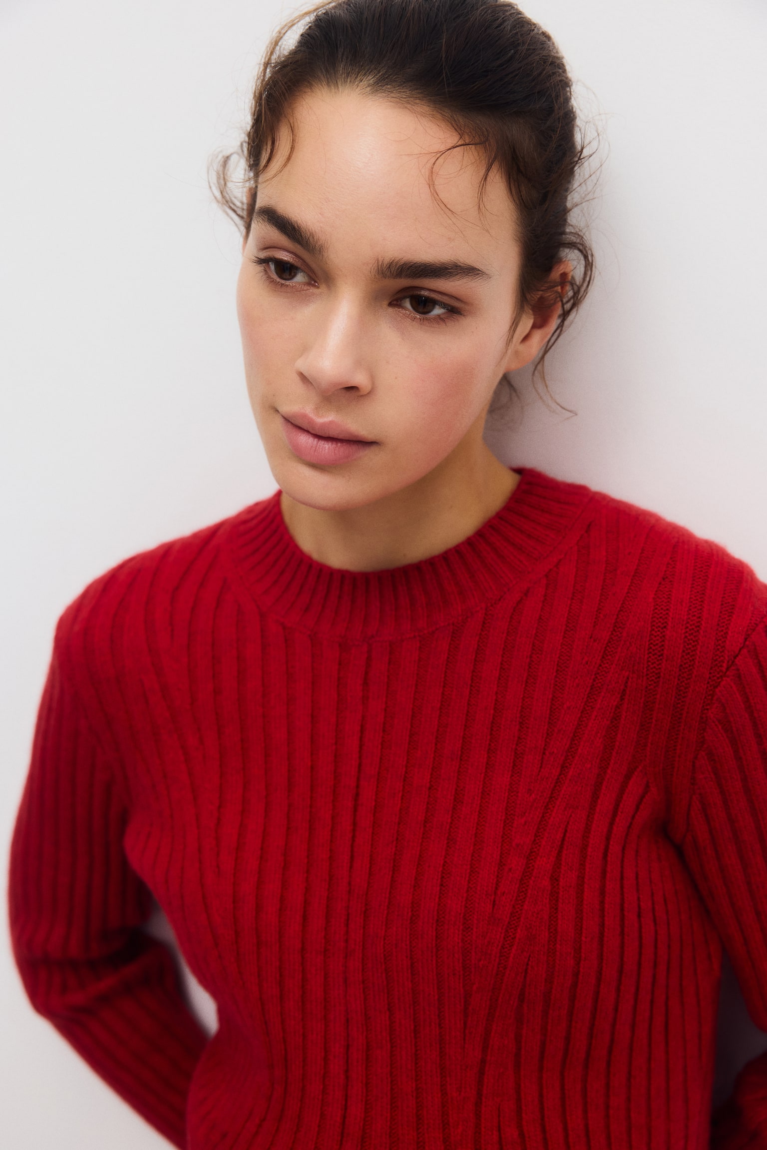 MAMA Vestido en tejido acanalado - Rojo/Beige claro - 5