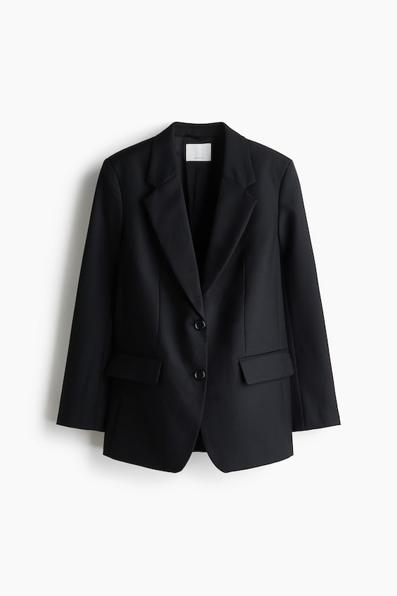 Женский пиджак H&M Single-Breasted Wool-Blend Blazer, цвет: Чёрный