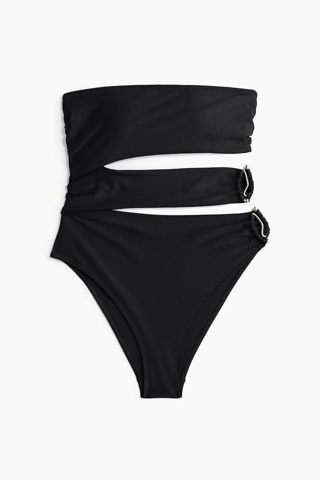 Bandeau-Badeanzug mit wattierten Cups - Schwarz/Mattblau - 1