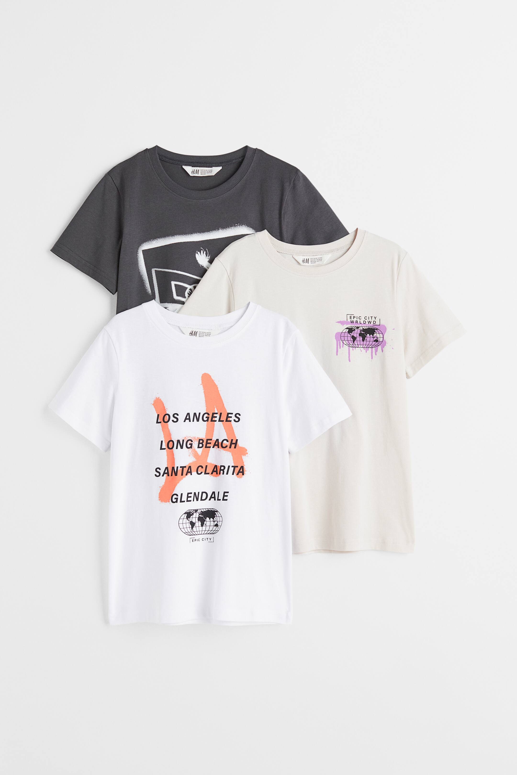 View larger image: 3-pack cotton jersey T-shirts - Light beige/Dark grey - Kids | H&M IN 1