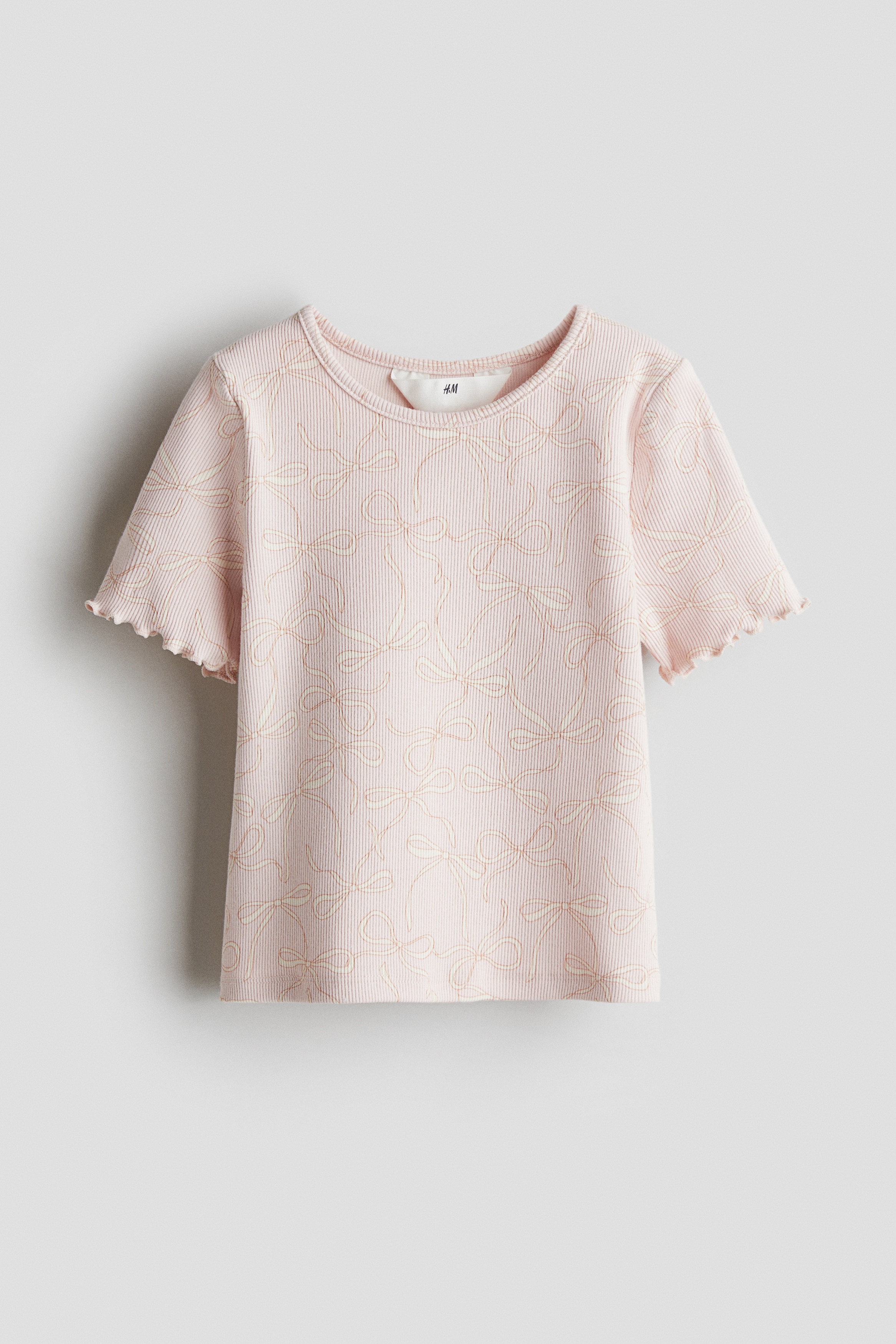 Ribbed Cotton Top - Light pink/bows/White/floral