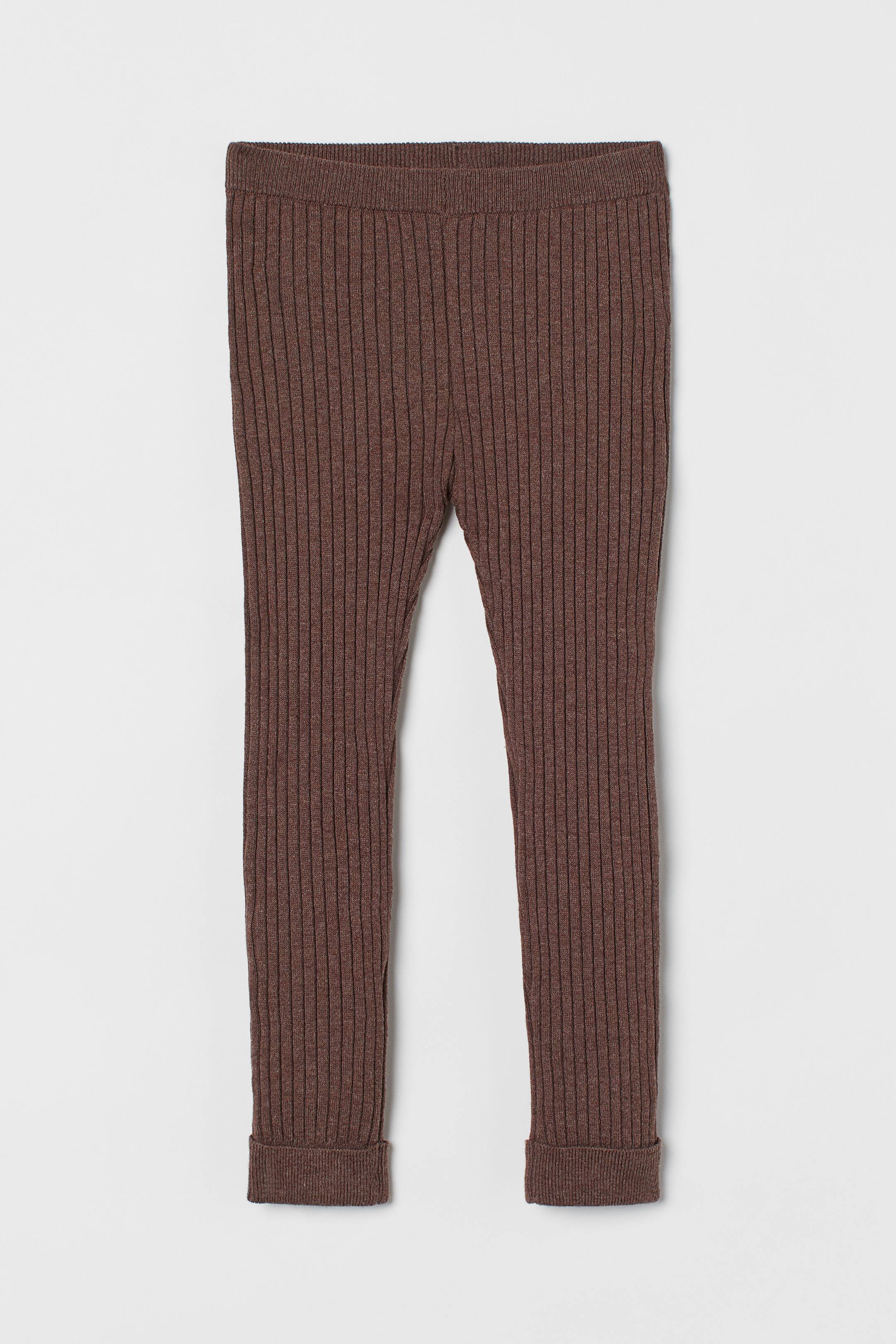 Ribbed leggings - Regular waist - Long - Dark mole - Kids | H&M GB