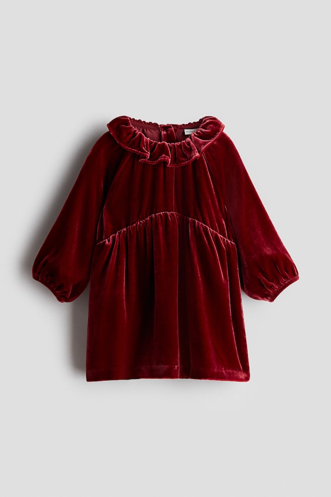 Vestido de velour en mezcla de seda - Rojo oscuro/Rosa empolvado - 1