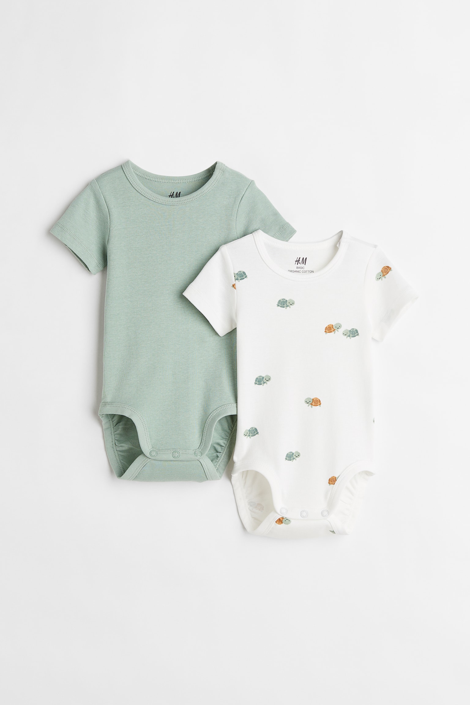 2-pack Short Sleeve Bodysuits - Dusky green/Turtles - 1