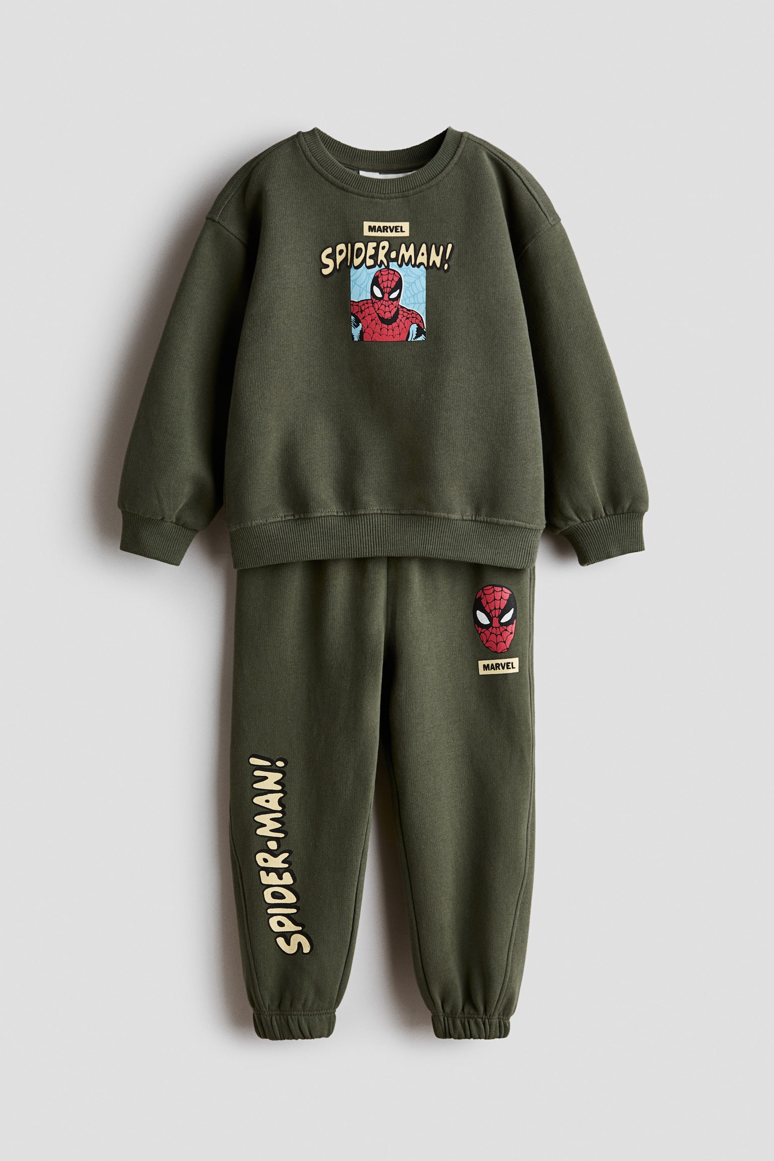 Детские комплекты H&M 2-Piece Printed Sweatsuit, цвет: Хаки зелёный — фото 1