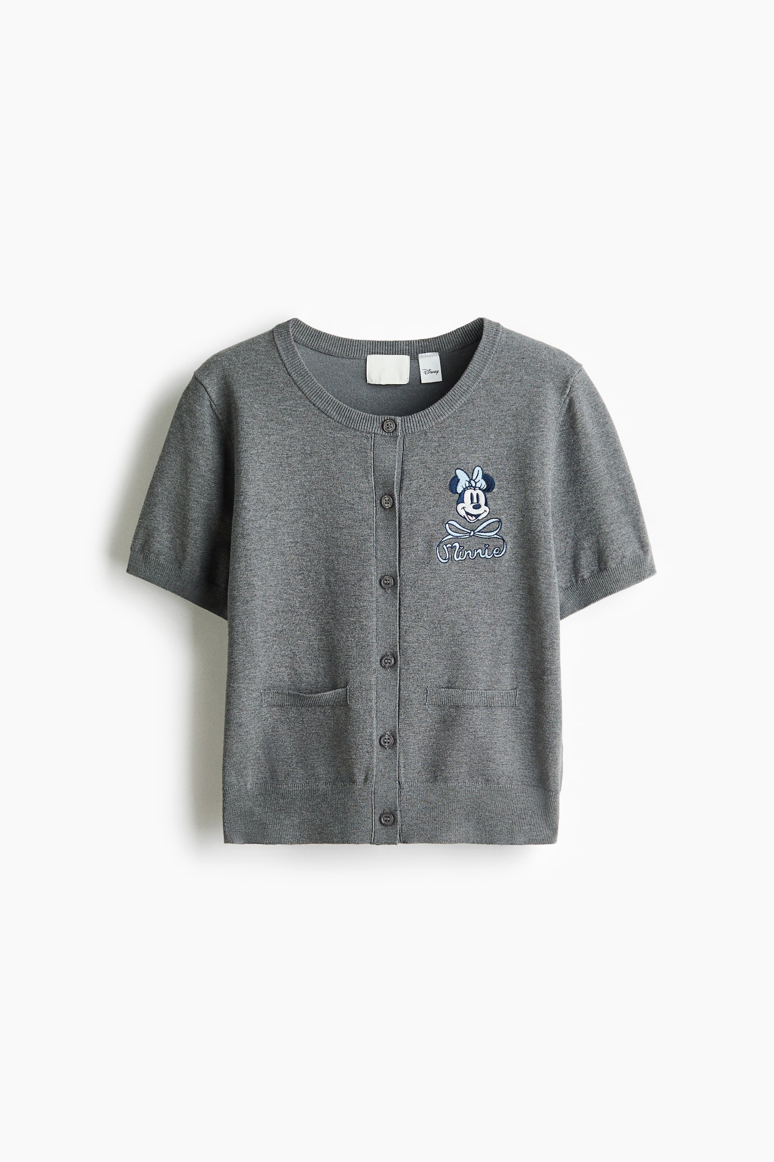 刺繡短袖開襟衫 - 混灰色/米妮/海軍藍/黛絲 - 1
