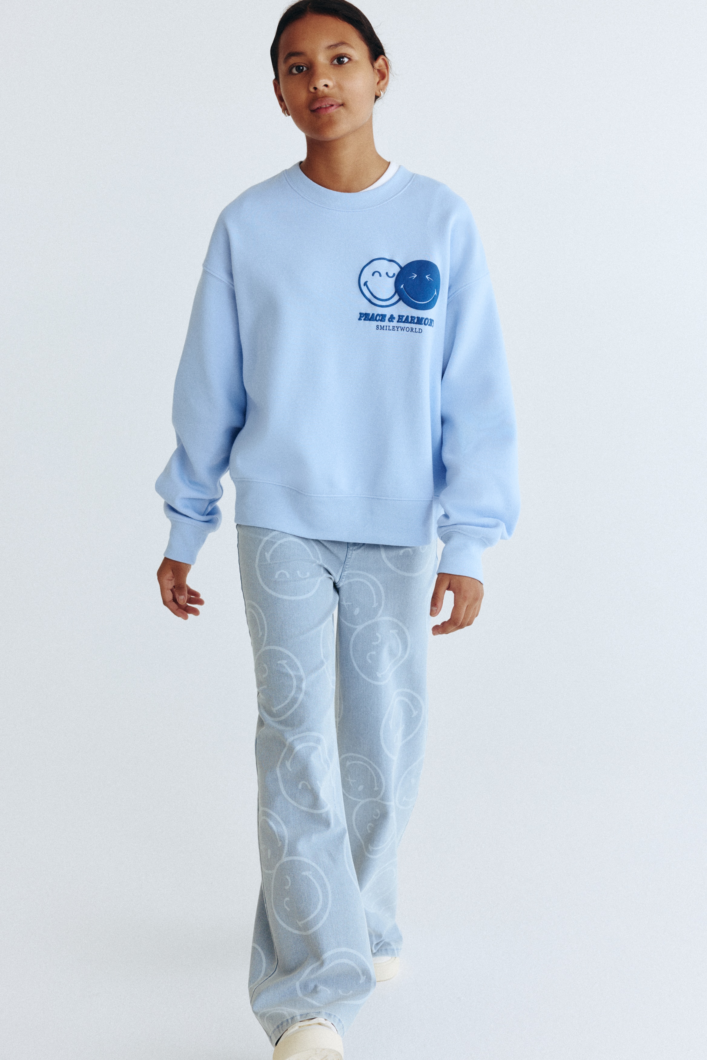 Denim-Look Wide-Leg Pants - Light denim blue/SmileyWorld® - Kids