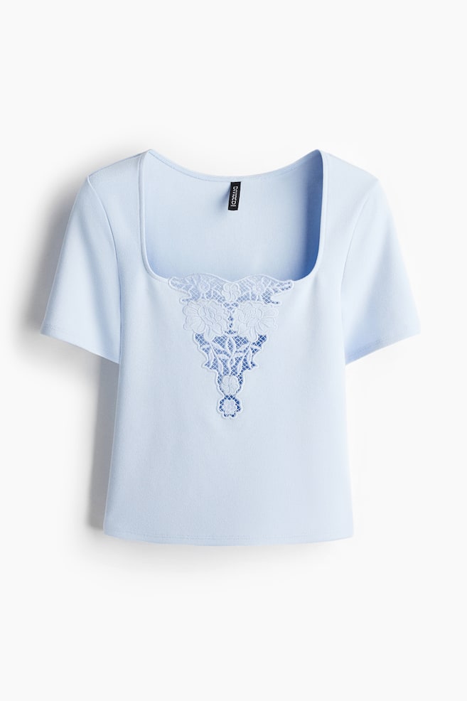 Top with Eyelet Embroidered Detail - Light blue/White/Black - 1