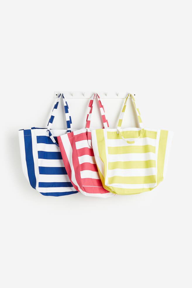 Cotton canvas beach bag - Bright blue/Striped/Pink/Striped/Light beige/Striped/Yellow/Striped/dc/dc - 4