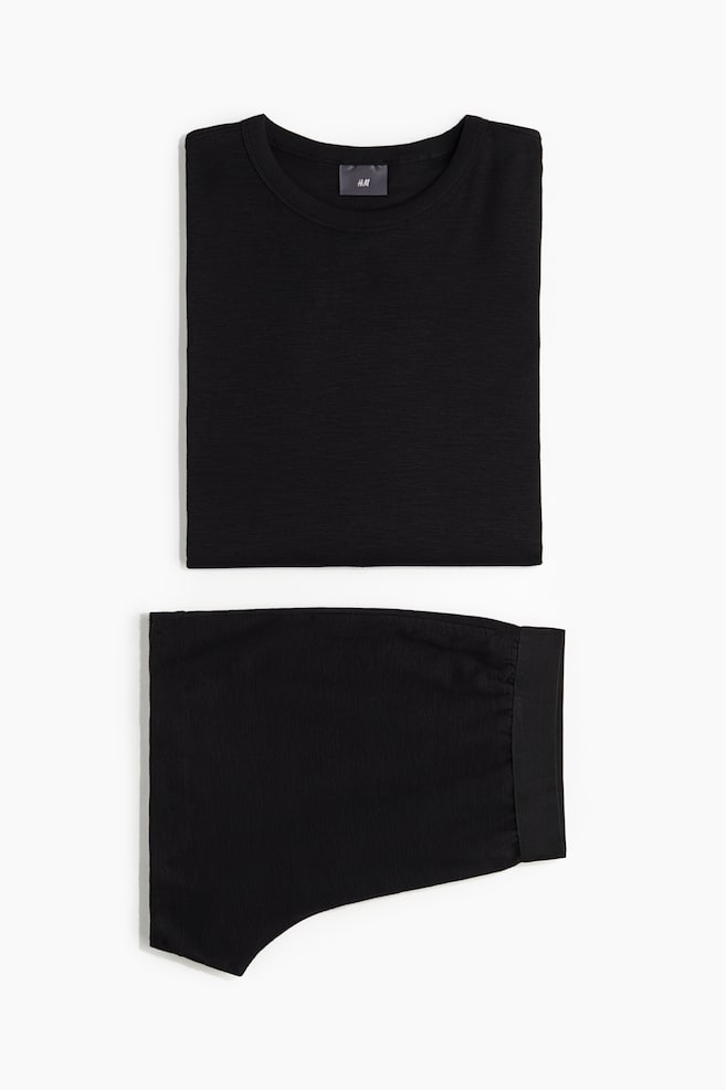 Pyjama T-shirt and shorts - Black/Brown/Light beige - 1