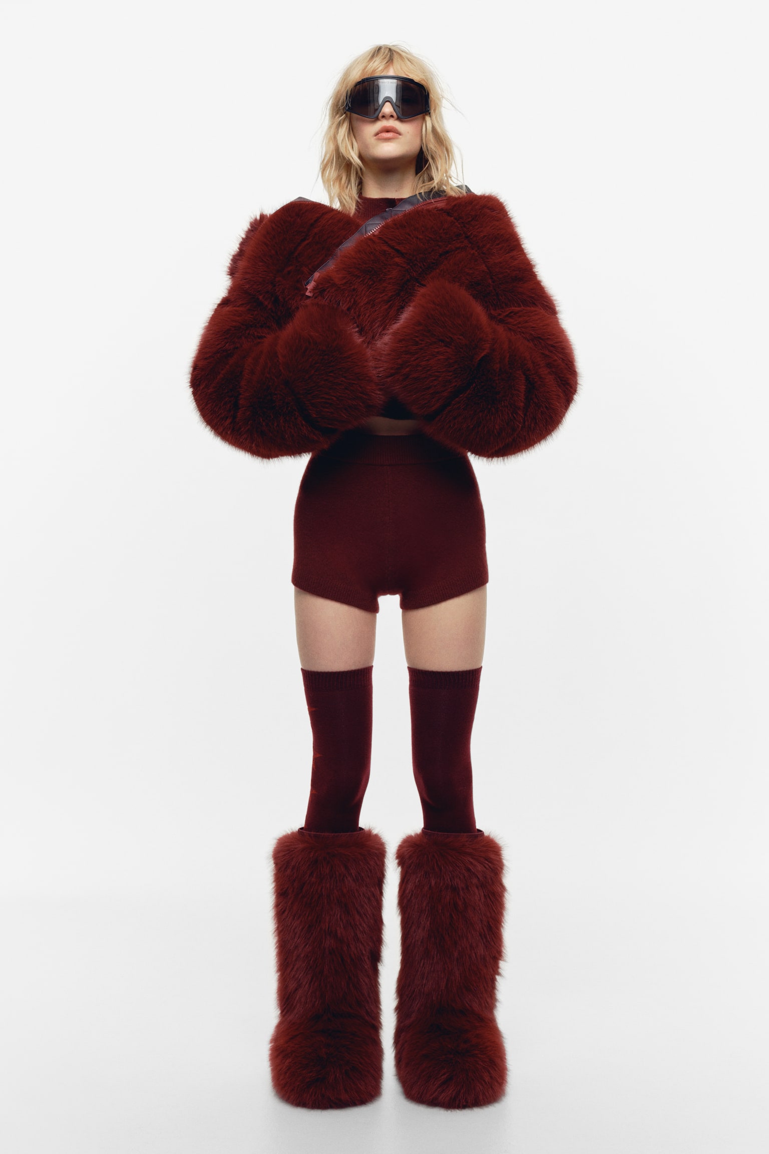 ウールブレンド ミニショートパンツ - バーガンディ - 2