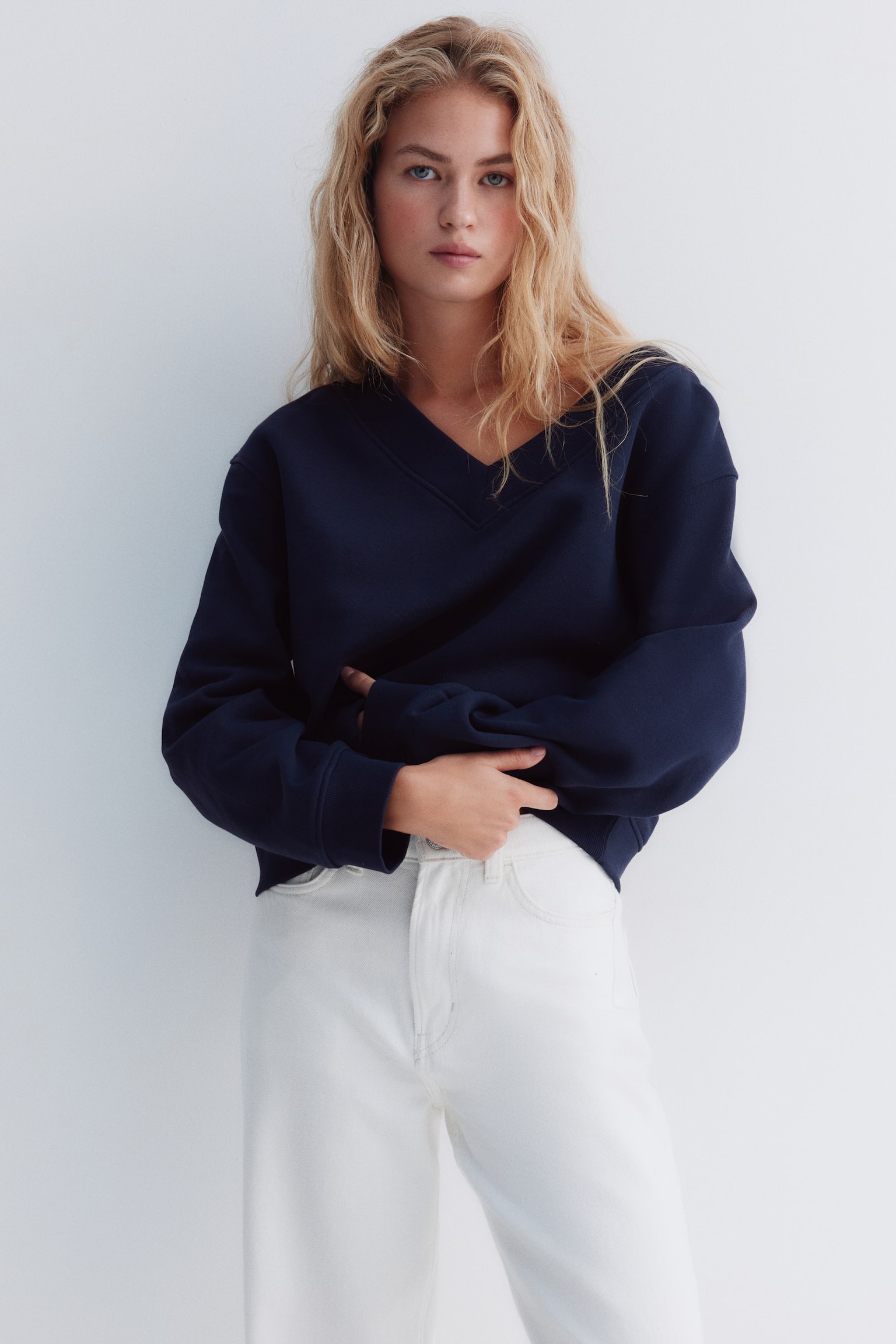 V-neck sweatshirt - Navy blue/Dusty pink/Light grey marl - 6