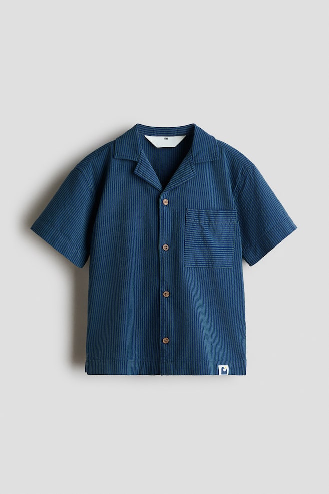 Seersucker Resort Shirt - Green/dark blue striped - 1