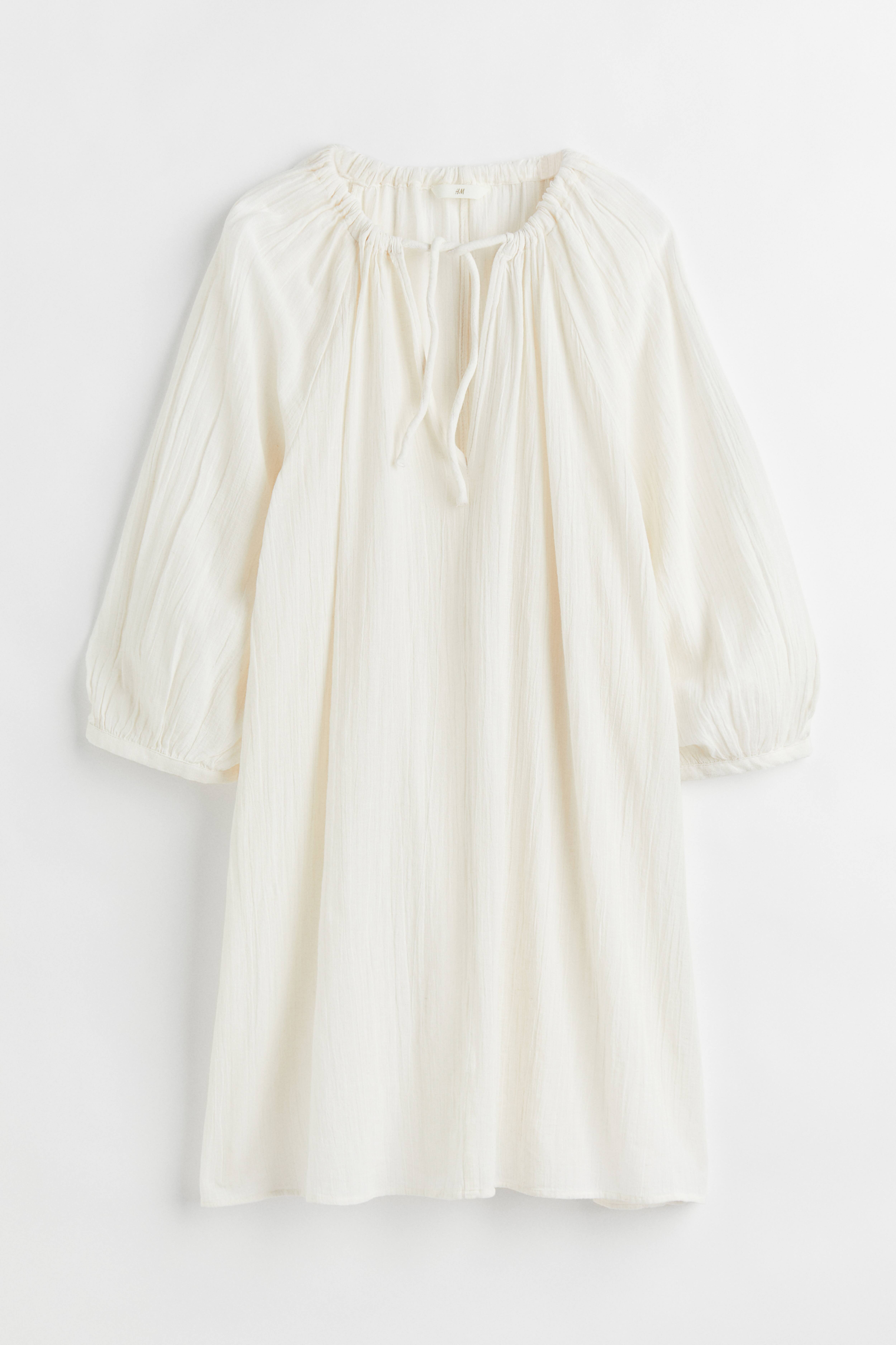 Balloon-sleeved Dress - V-neck - 3/4 sleeve - White - Ladies | H&M US