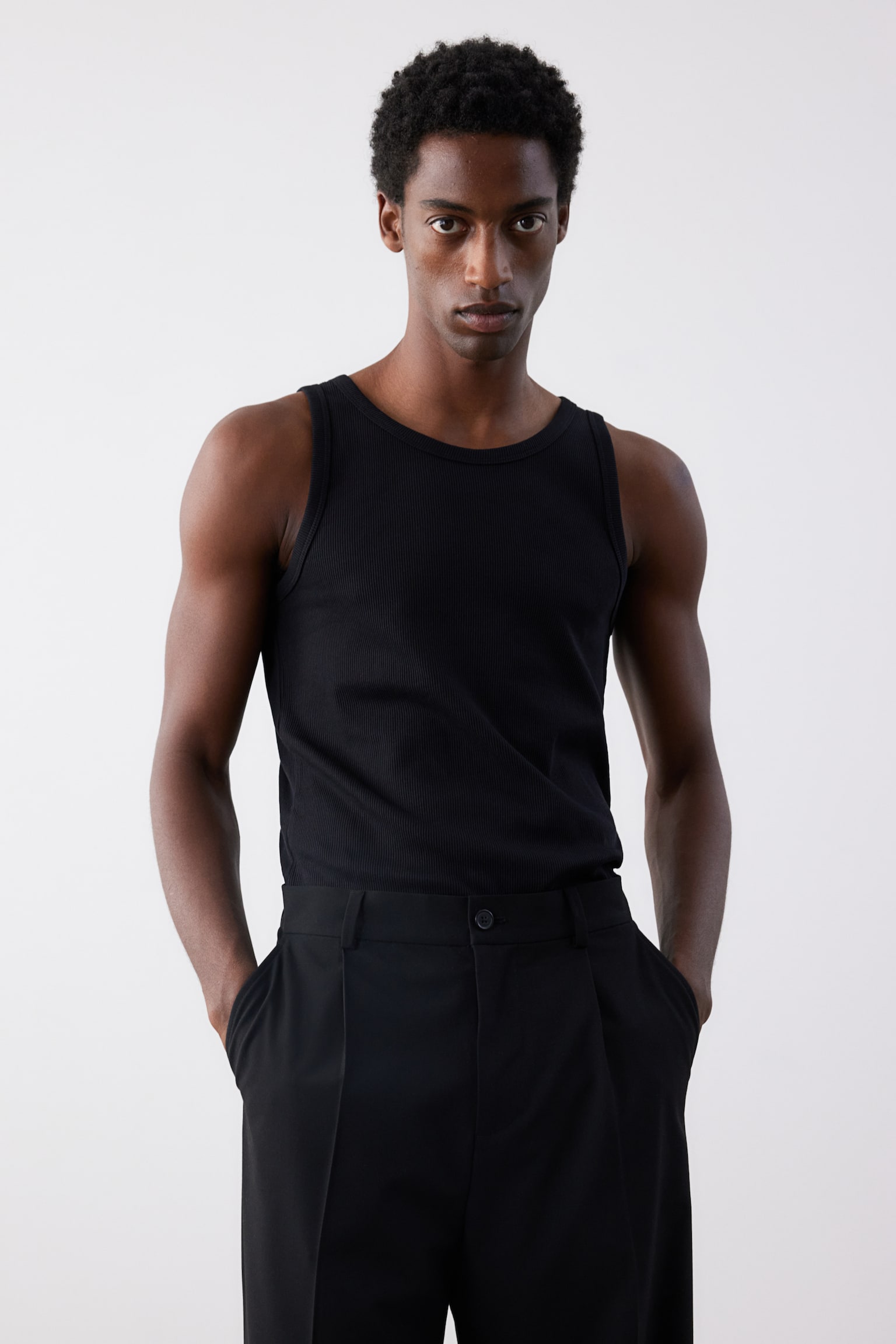 Slim Fit Ribbed vest top - Black/White/Grey marl - 1