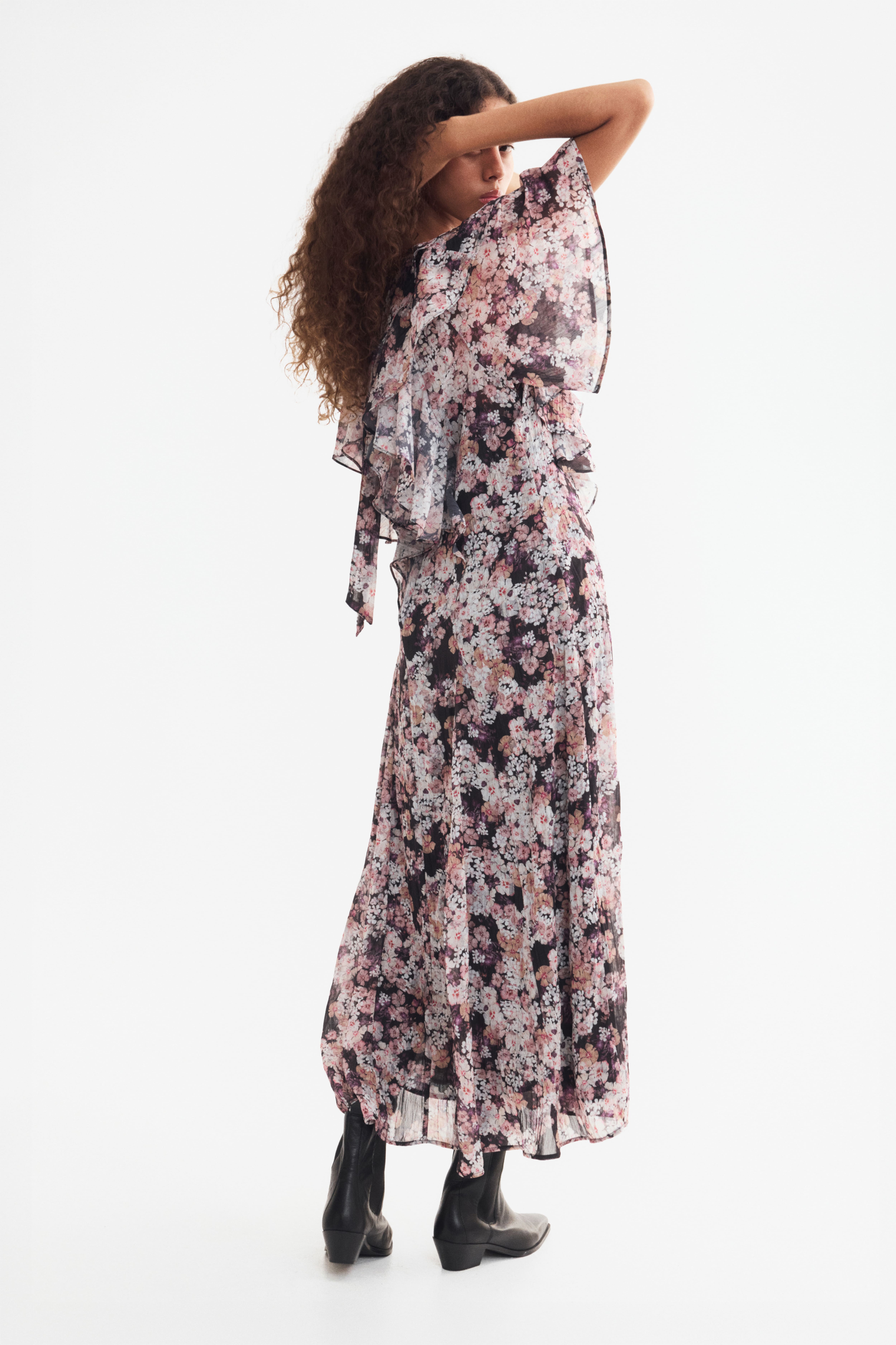 Flounced Plissé Dress