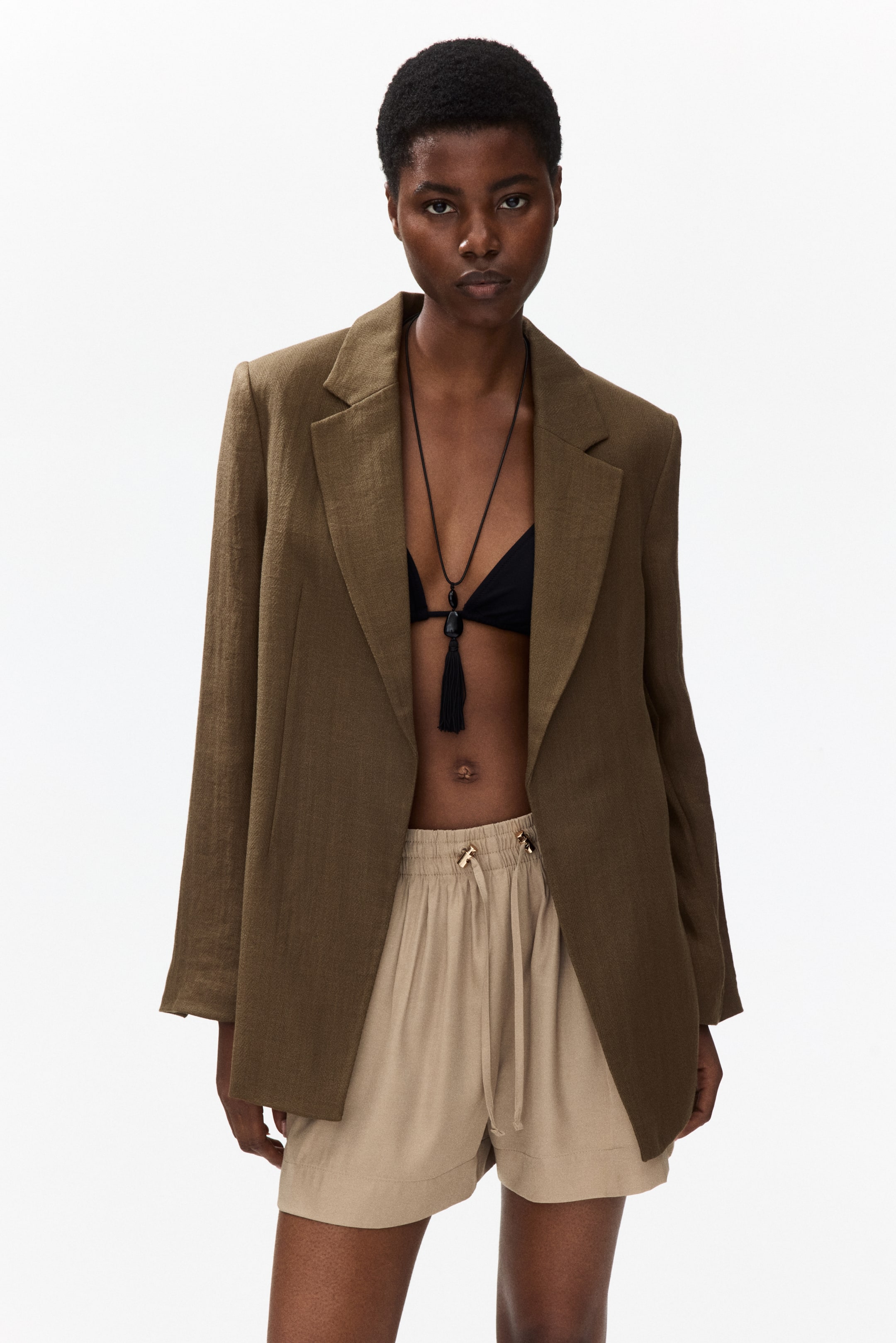 Vezi imaginea mai mare: Sacou din țesătură texturată cu cordon - Verde-kaki închis - FEMEI | H&M RO 1