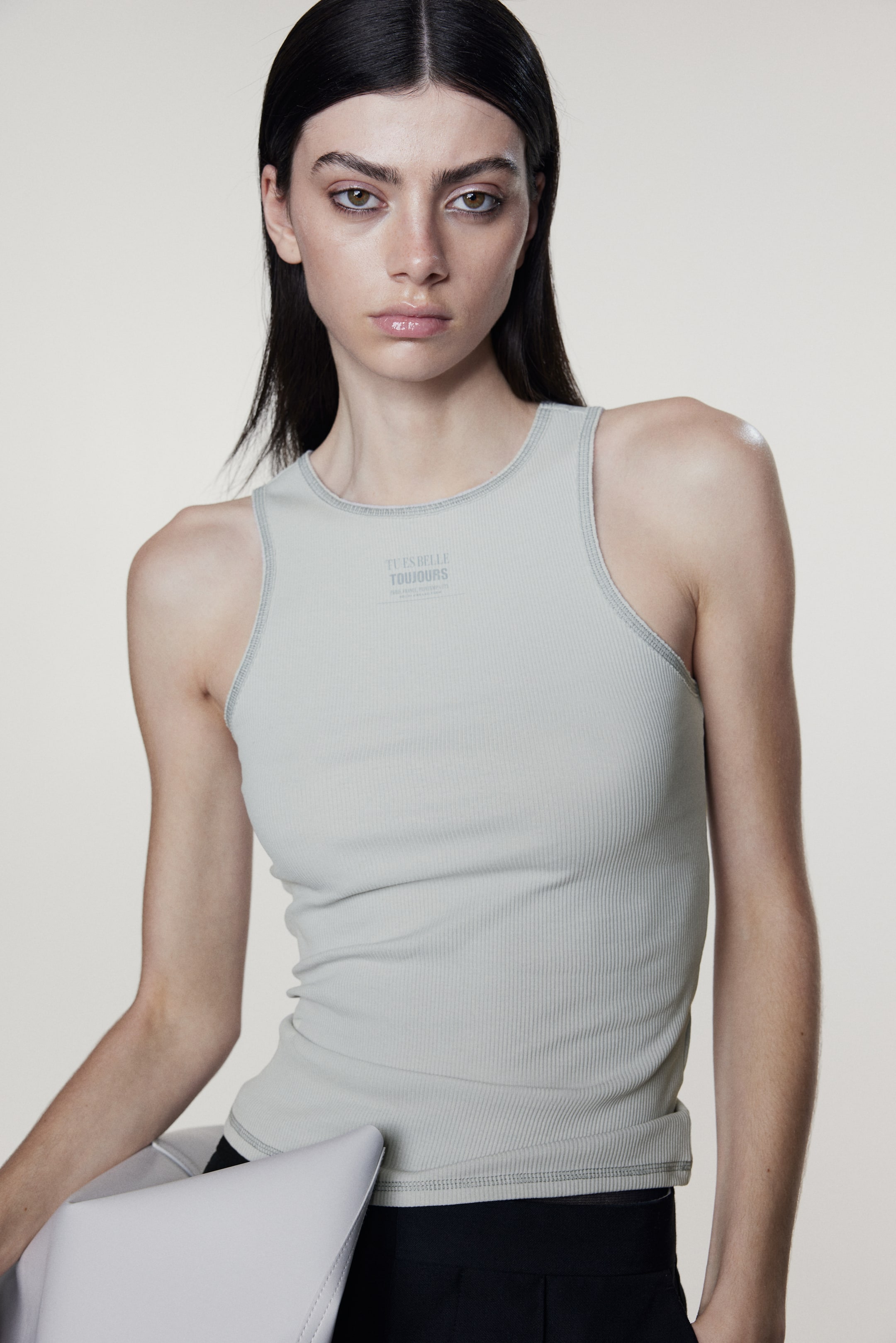 Ribbed Tank Top - Sleeveless - Regular length - Light gray/Tu Es Belle