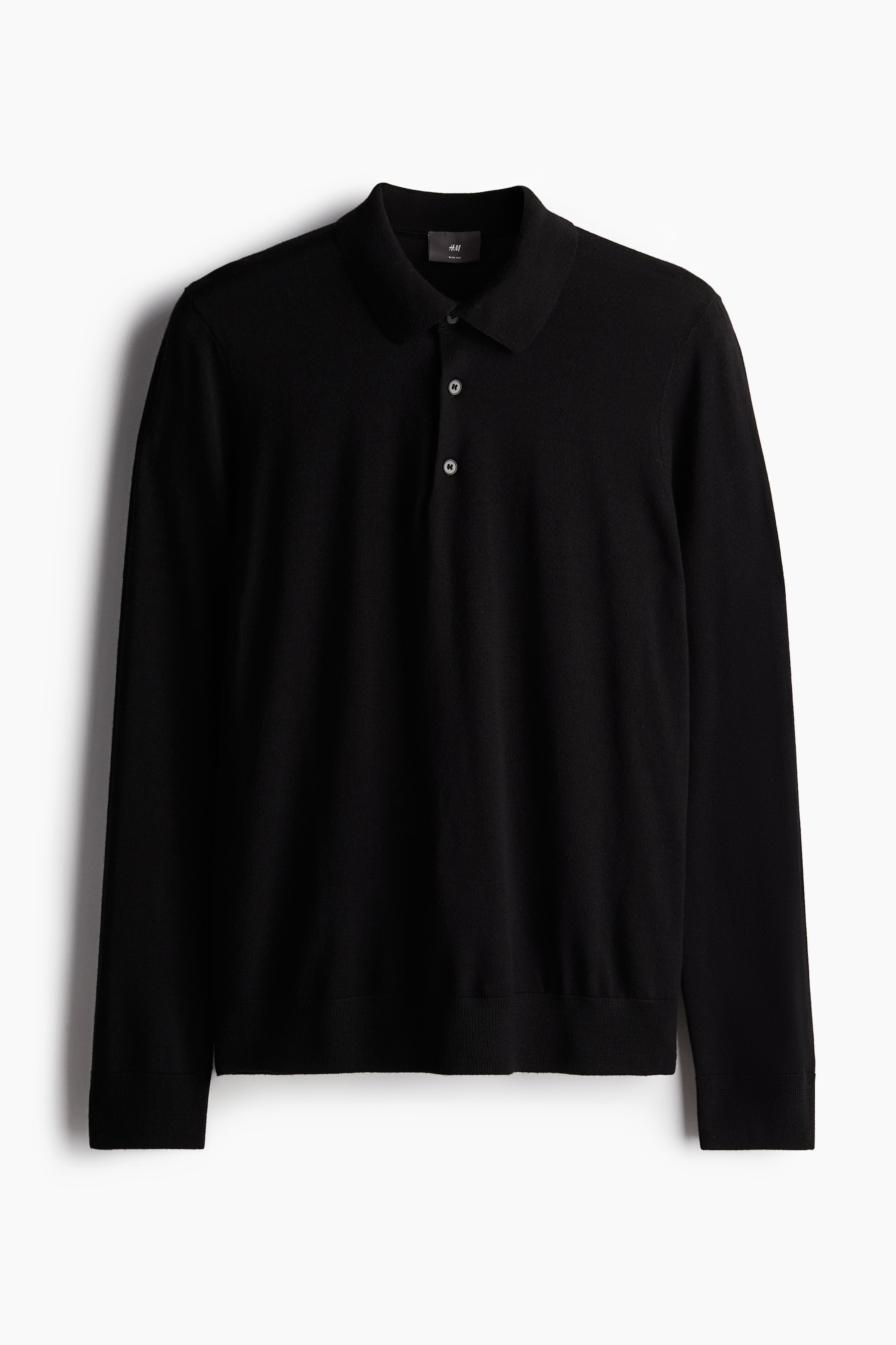 Slim Fit Wool polo shirt - Black - Men | H&M GB 6