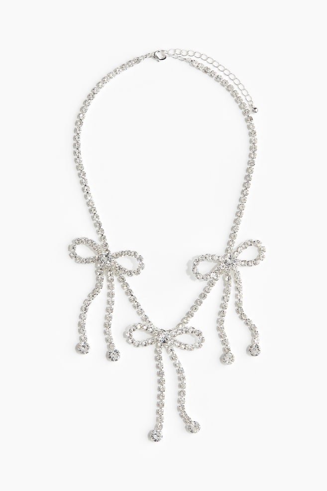 Bow-detail rhinestone-chain necklace - Silver-coloured - 1