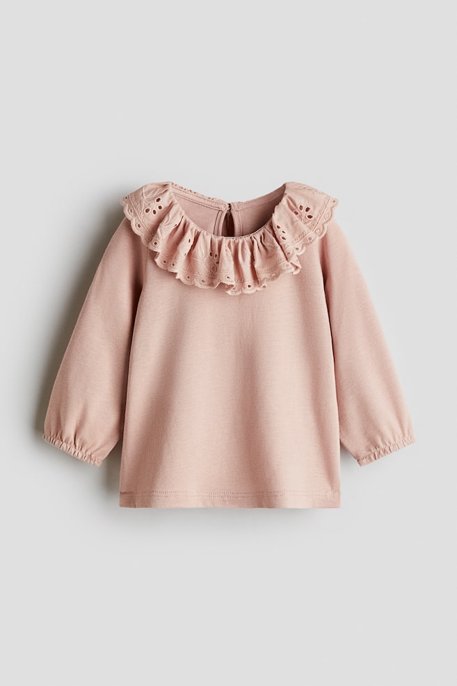 Top i broderie anglaise med krave - Light dusty pink - 1