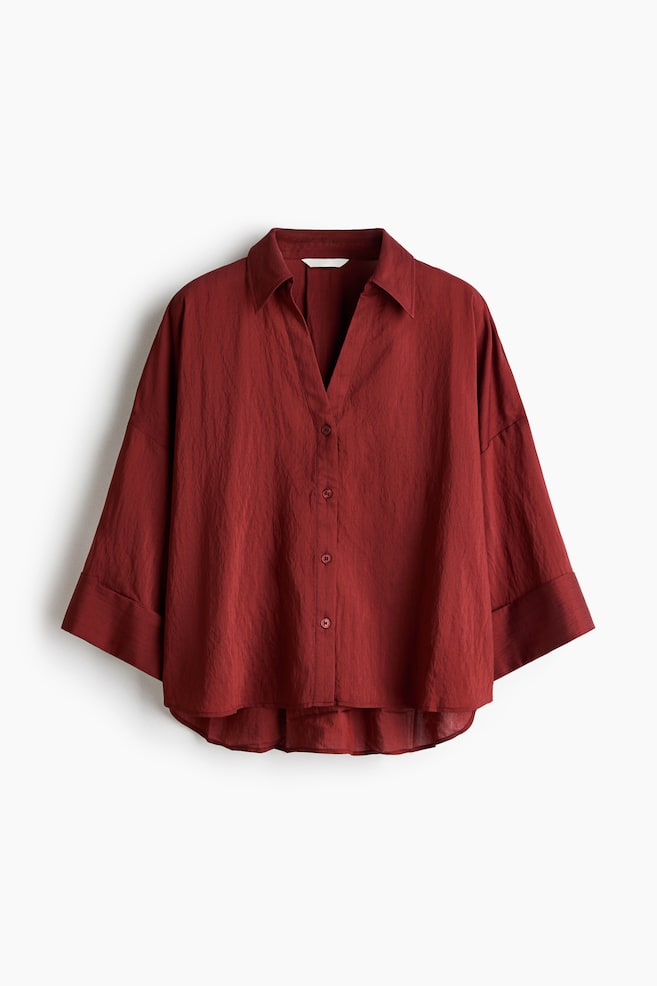 Oversized viscose-blend shirt - Dark red/Dark blue/Pinstriped/Cream/Pinstriped - 1