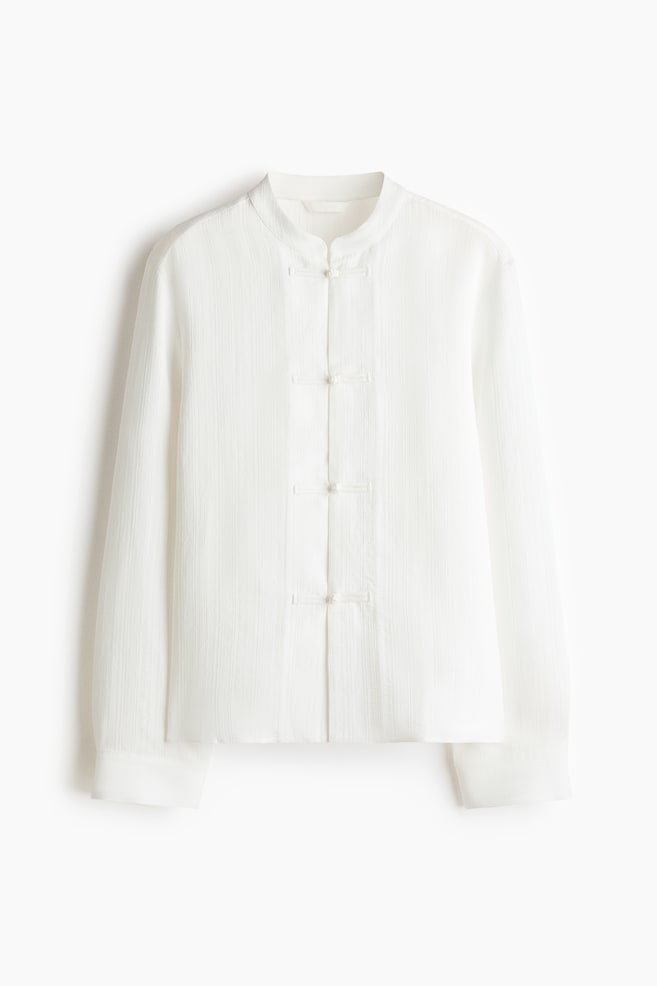 Camisa con botones de nudo - Crema/Beige claro/Rayas - 1