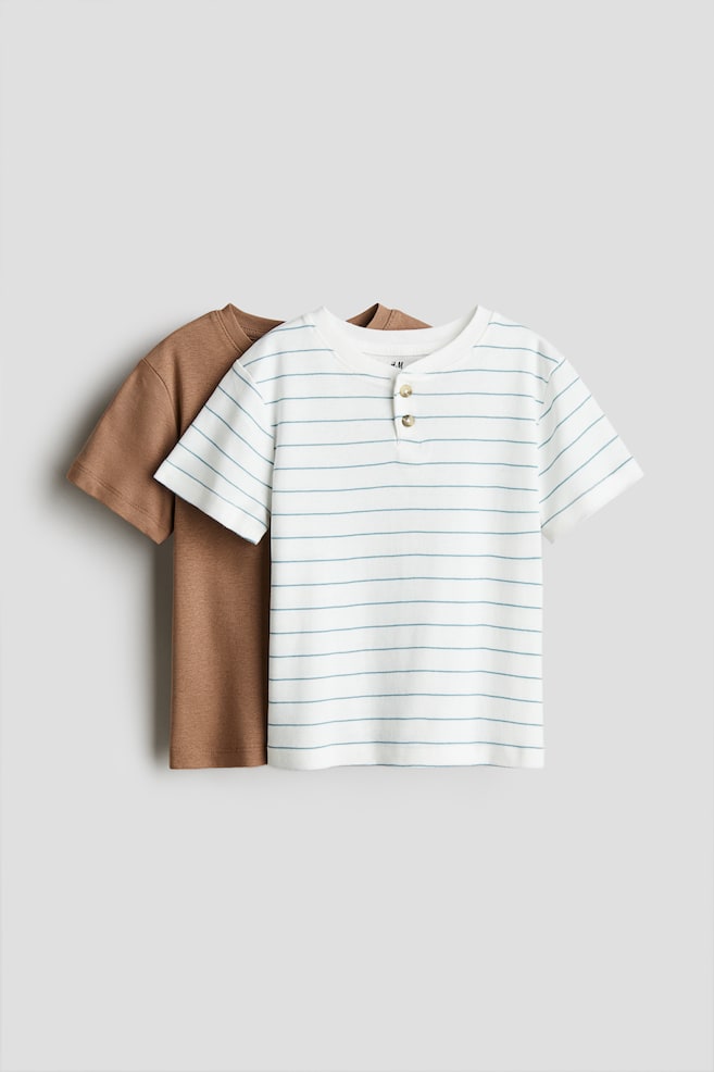 Lot de 2 T-shirts à col tunisien - Marron/rayé - 1