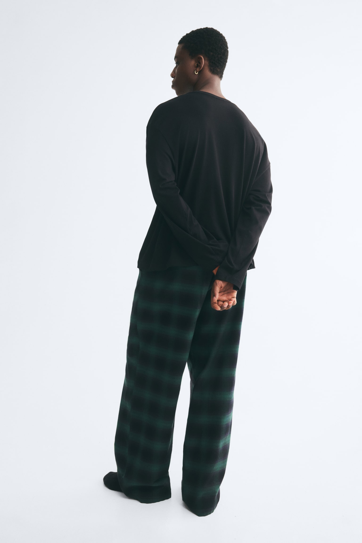 Мужские комплекты H&M 2-Piece Cotton Loungewear Set, цвет: Чёрный / Клетчатый — фото 4